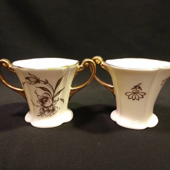 1930s Signed Pickard China 495/76 Sugar n Creamer Set Gold and Cream - Picture 6 of 10